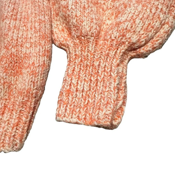 Women's XS handmade orange and cream crew knit sweater with ballon sleeves - Picture 3 of 3